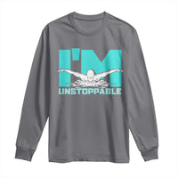 Funny Swimming Long Sleeve Shirt I'm Unstoppable Swim Cool Practice Butterfly Swimming - Wonder Print Shop