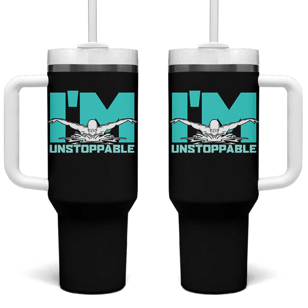 Funny Swimming Tumbler With Handle I'm Unstoppable Swim Cool Practice Butterfly Swimming - Wonder Print Shop