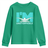 Funny Swimming Youth Sweatshirt I'm Unstoppable Swim Cool Practice Butterfly Swimming - Wonder Print Shop