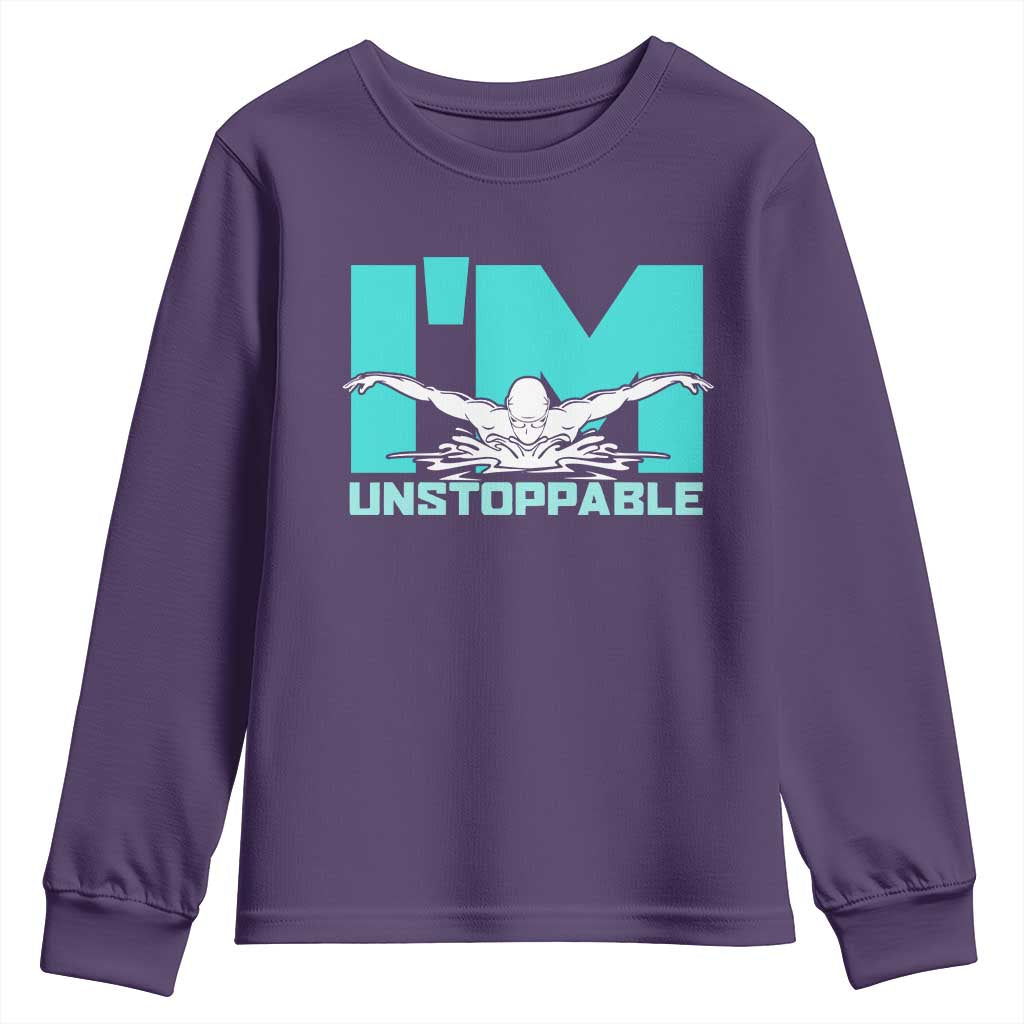 Funny Swimming Youth Sweatshirt I'm Unstoppable Swim Cool Practice Butterfly Swimming - Wonder Print Shop