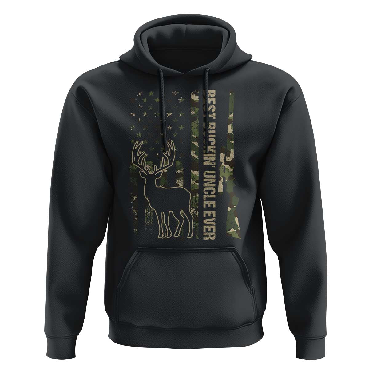 Funny Best Buckin Uncle Ever Hoodie Whitetail Camo Flag Father's Day - Wonder Print Shop