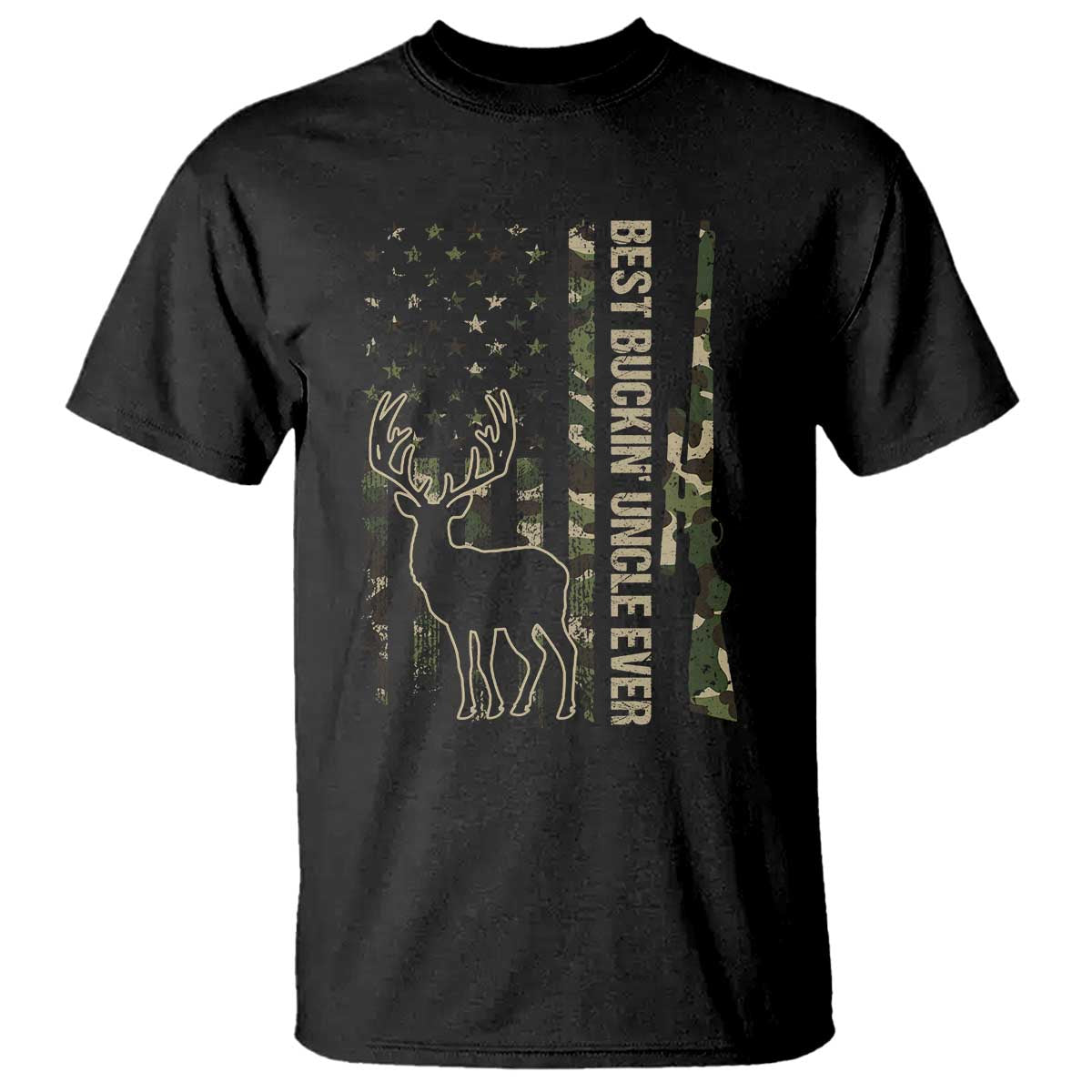 Funny Best Buckin Uncle Ever T Shirt Whitetail Camo Flag Father's Day - Wonder Print Shop