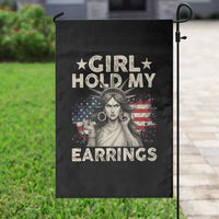 Funny Girl Hold My Earrings Garden Flag Statue of Liberty American Flag - Wonder Print Shop