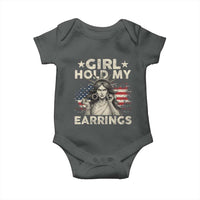 Funny Girl Hold My Earrings Baby Onesie Statue of Liberty American Flag - Wonder Print Shop