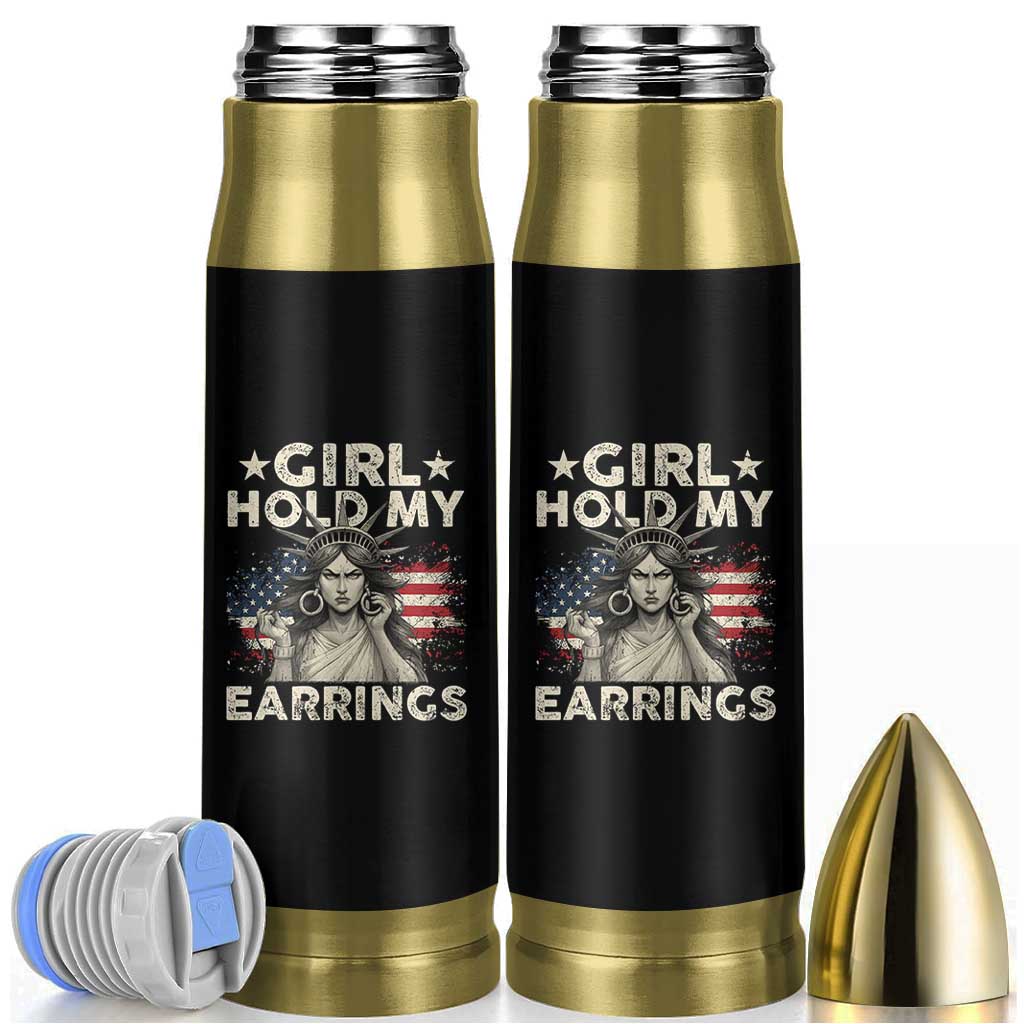 Funny Girl Hold My Earrings Bullet Tumbler Statue of Liberty American Flag - Wonder Print Shop