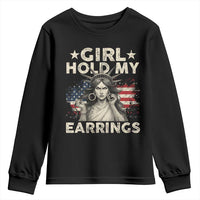 Funny Girl Hold My Earrings Youth Sweatshirt Statue of Liberty American Flag - Wonder Print Shop