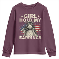 Funny Girl Hold My Earrings Youth Sweatshirt Statue of Liberty American Flag - Wonder Print Shop