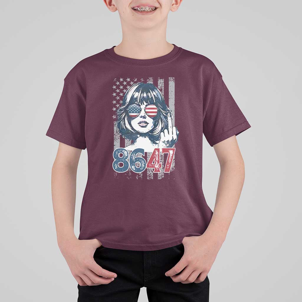 Funny 8647 Impeach 47 Girls American Flag T Shirt For Kid - Wonder Print Shop