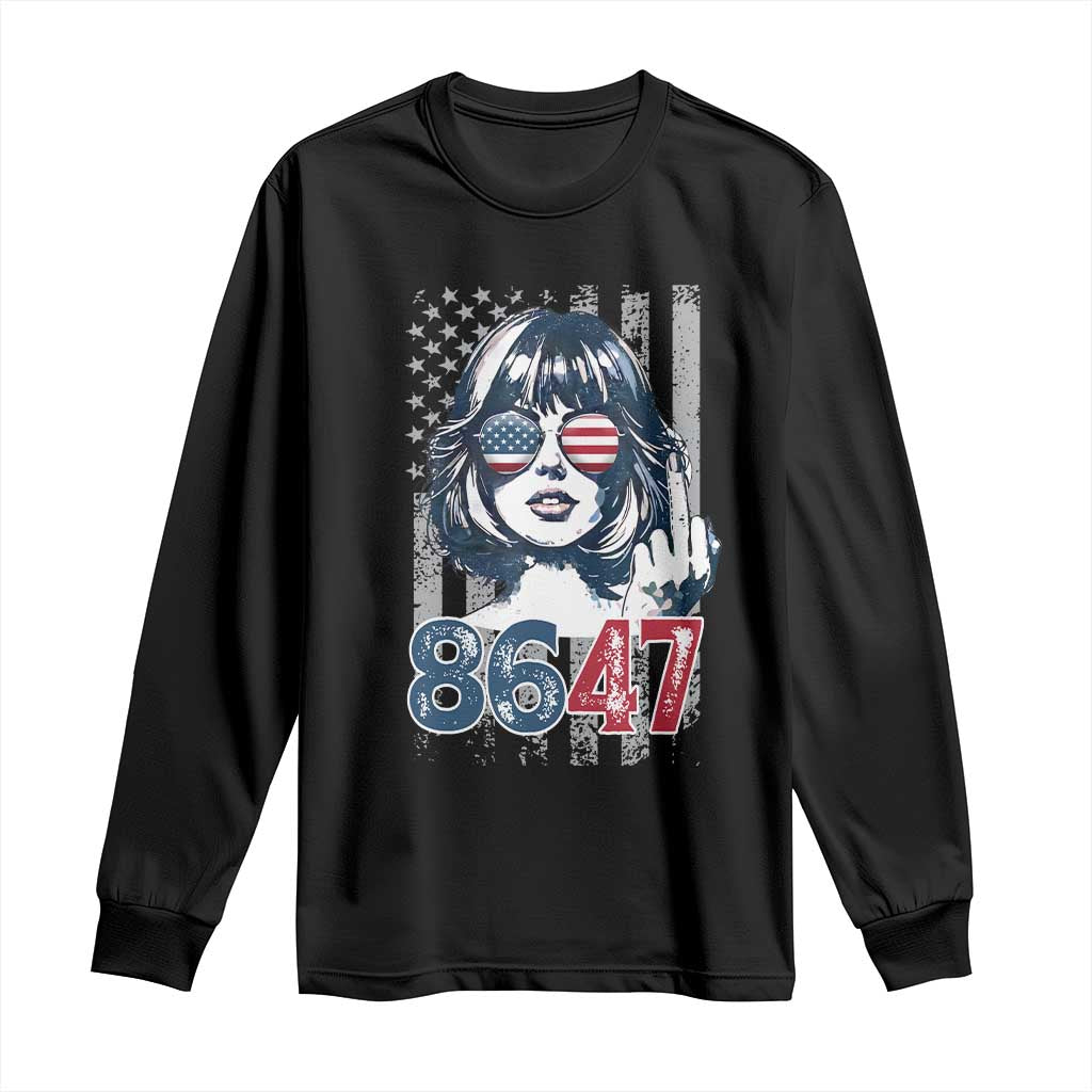 Funny 8647 Impeach 47 Girls American Flag Long Sleeve Shirt - Wonder Print Shop