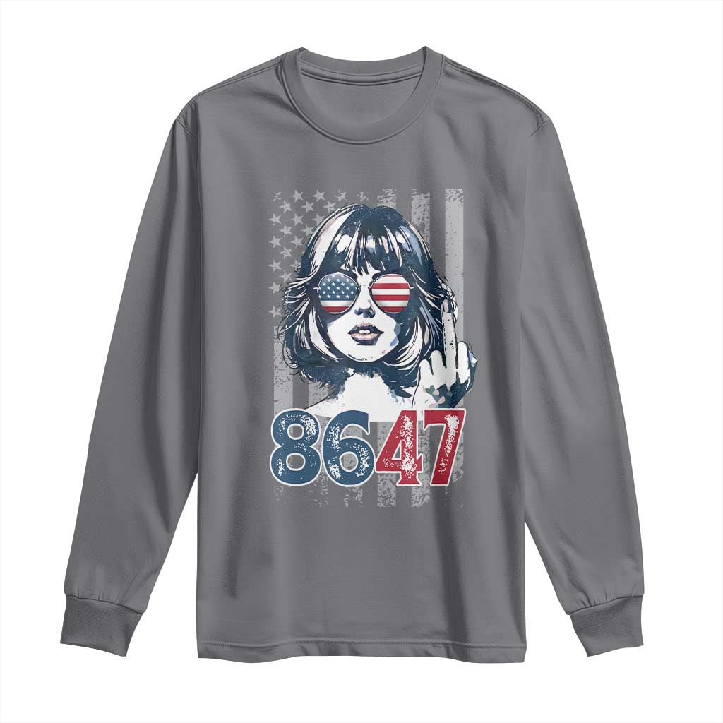Funny 8647 Impeach 47 Girls American Flag Long Sleeve Shirt - Wonder Print Shop