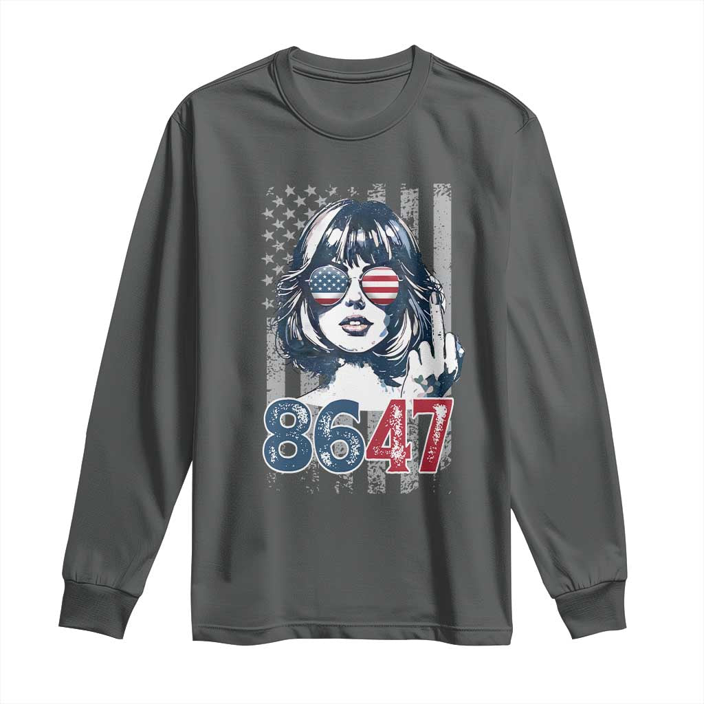 Funny 8647 Impeach 47 Girls American Flag Long Sleeve Shirt - Wonder Print Shop