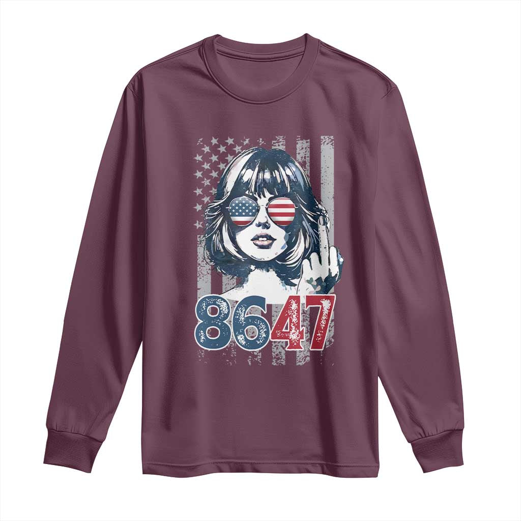Funny 8647 Impeach 47 Girls American Flag Long Sleeve Shirt - Wonder Print Shop