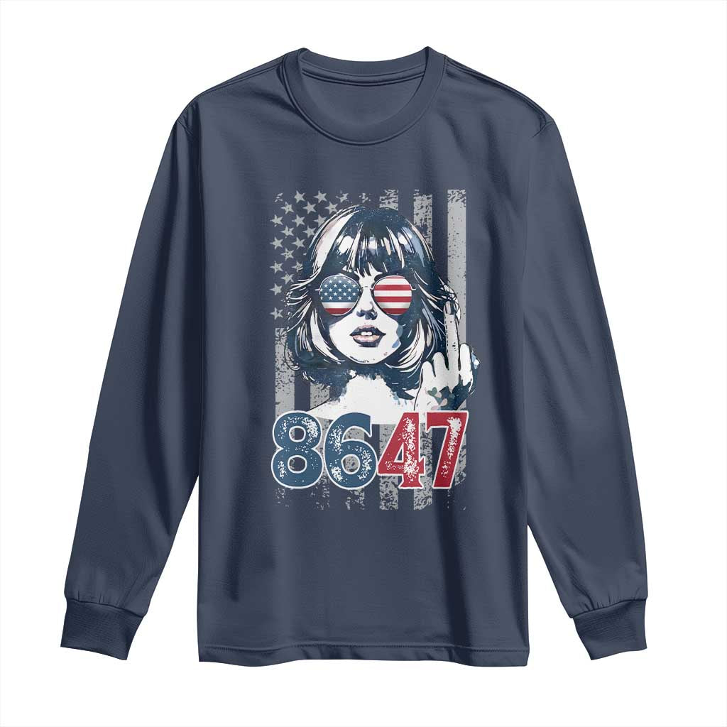 Funny 8647 Impeach 47 Girls American Flag Long Sleeve Shirt - Wonder Print Shop