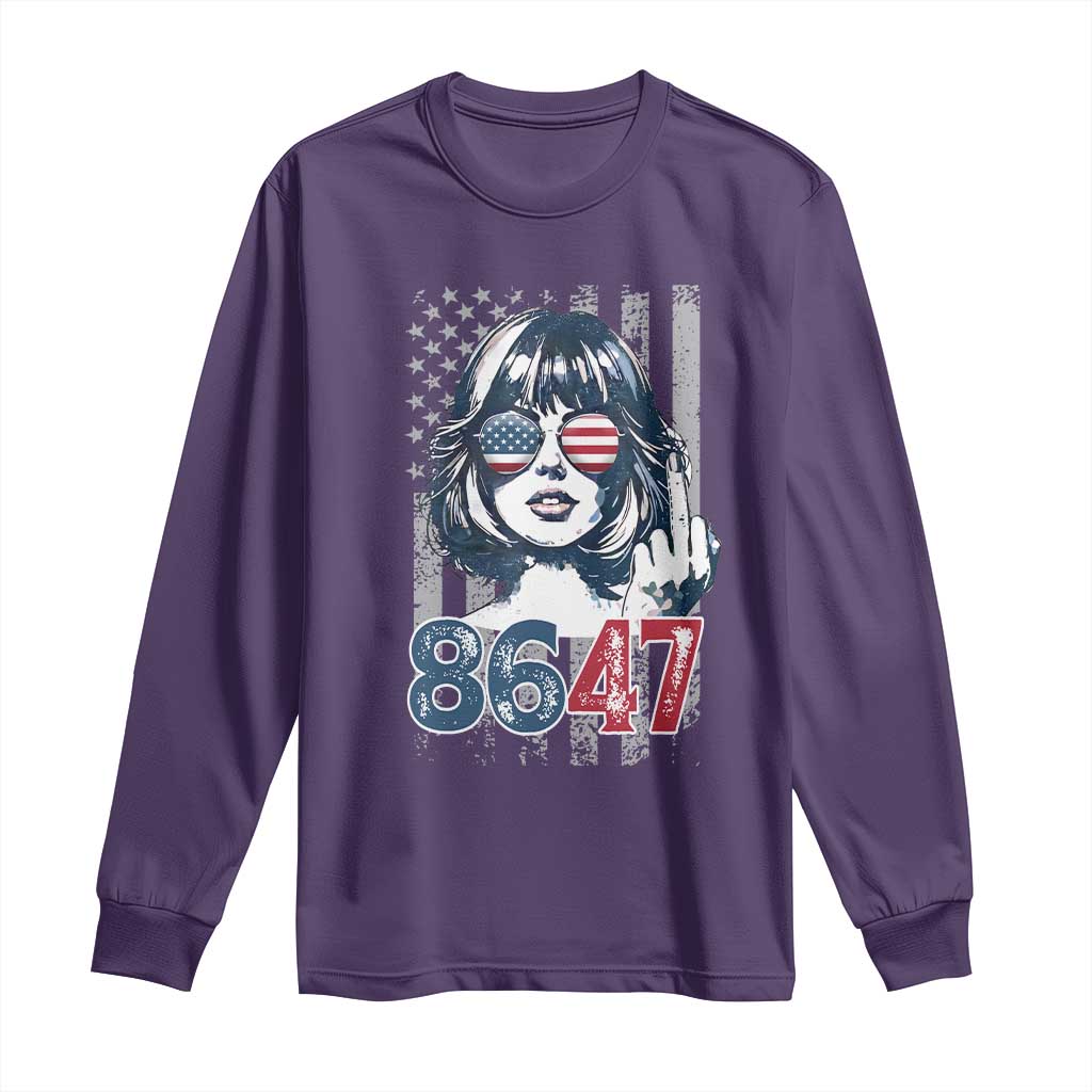 Funny 8647 Impeach 47 Girls American Flag Long Sleeve Shirt - Wonder Print Shop