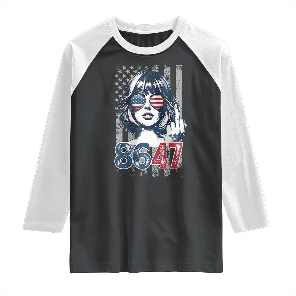 Funny 8647 Impeach 47 Girls American Flag Raglan Shirt - Wonder Print Shop