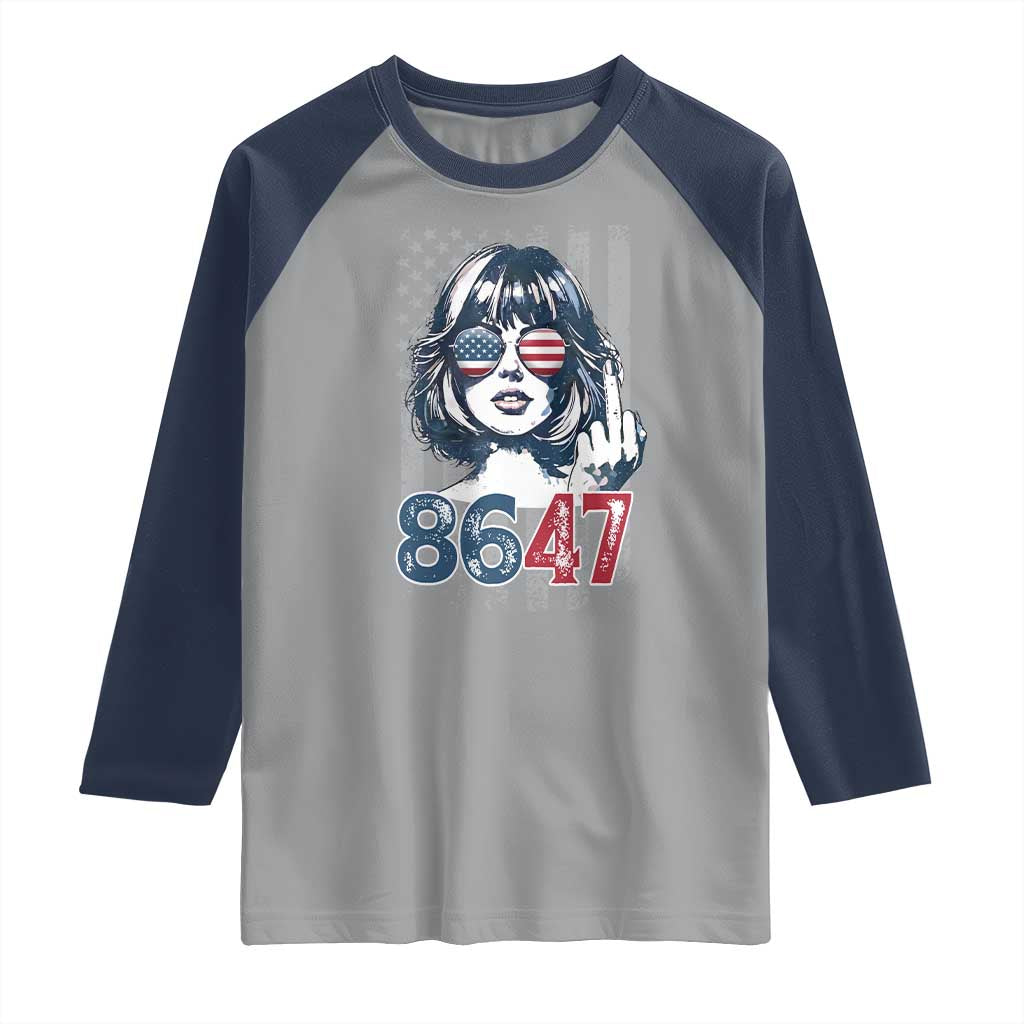 Funny 8647 Impeach 47 Girls American Flag Raglan Shirt - Wonder Print Shop