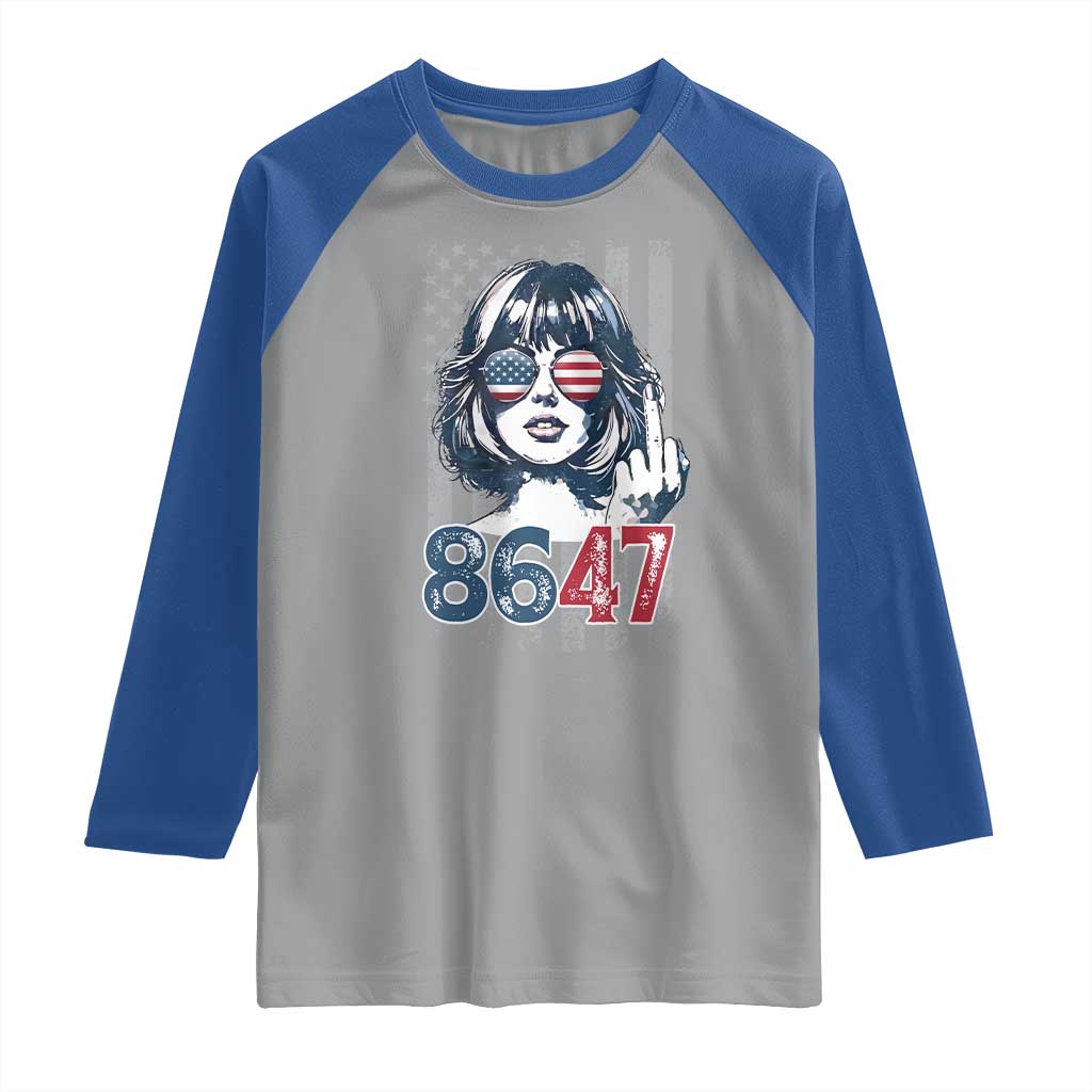 Funny 8647 Impeach 47 Girls American Flag Raglan Shirt - Wonder Print Shop