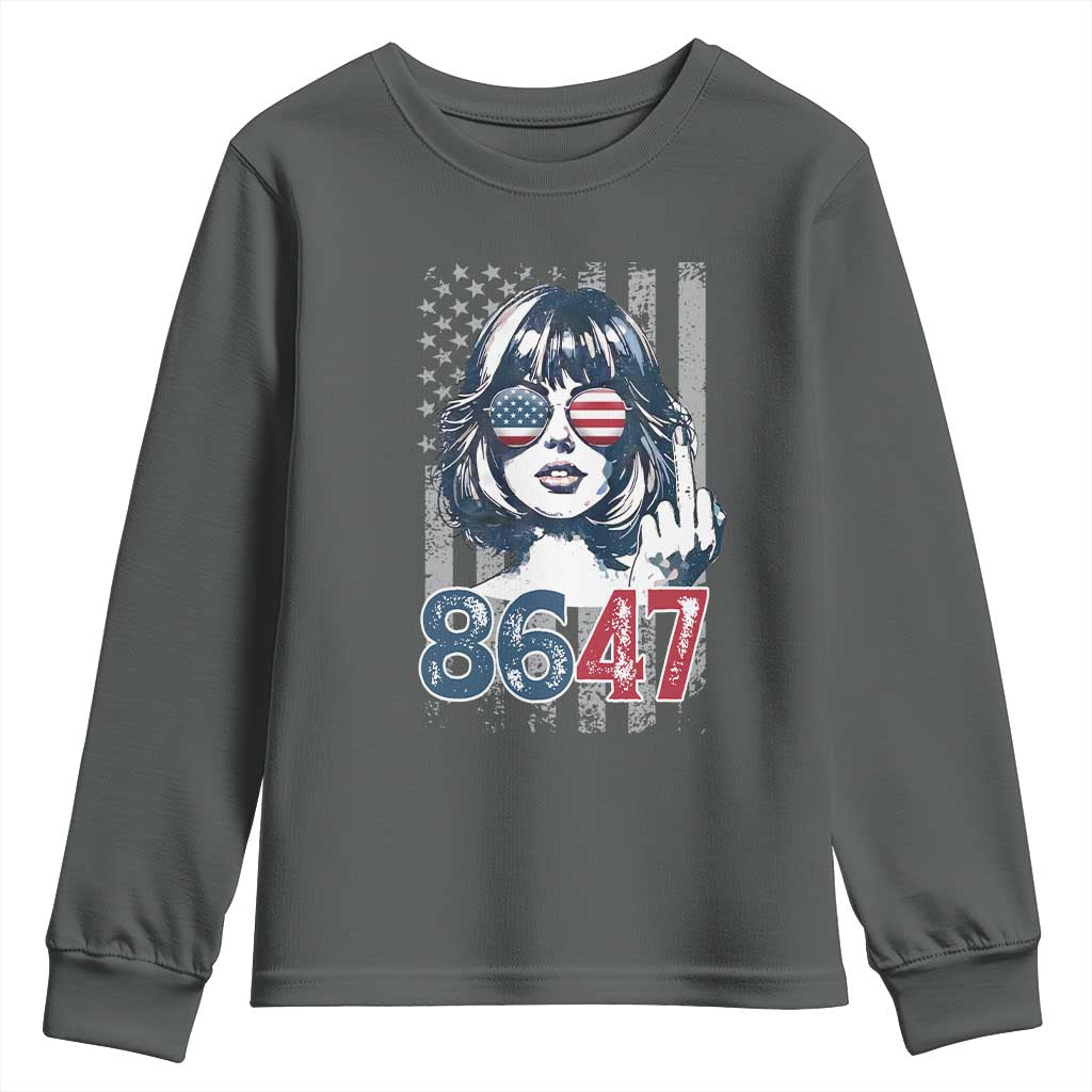 Funny 8647 Impeach 47 Girls American Flag Youth Sweatshirt - Wonder Print Shop