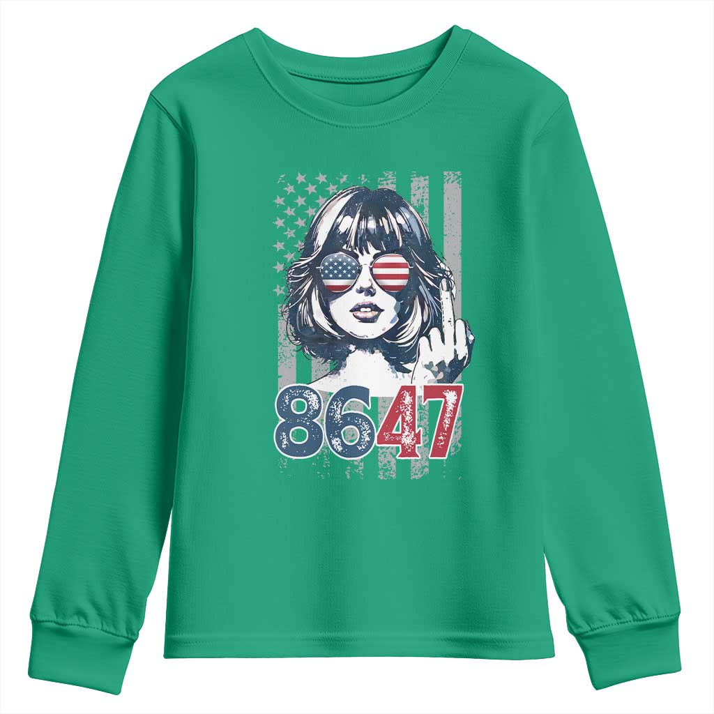 Funny 8647 Impeach 47 Girls American Flag Youth Sweatshirt - Wonder Print Shop