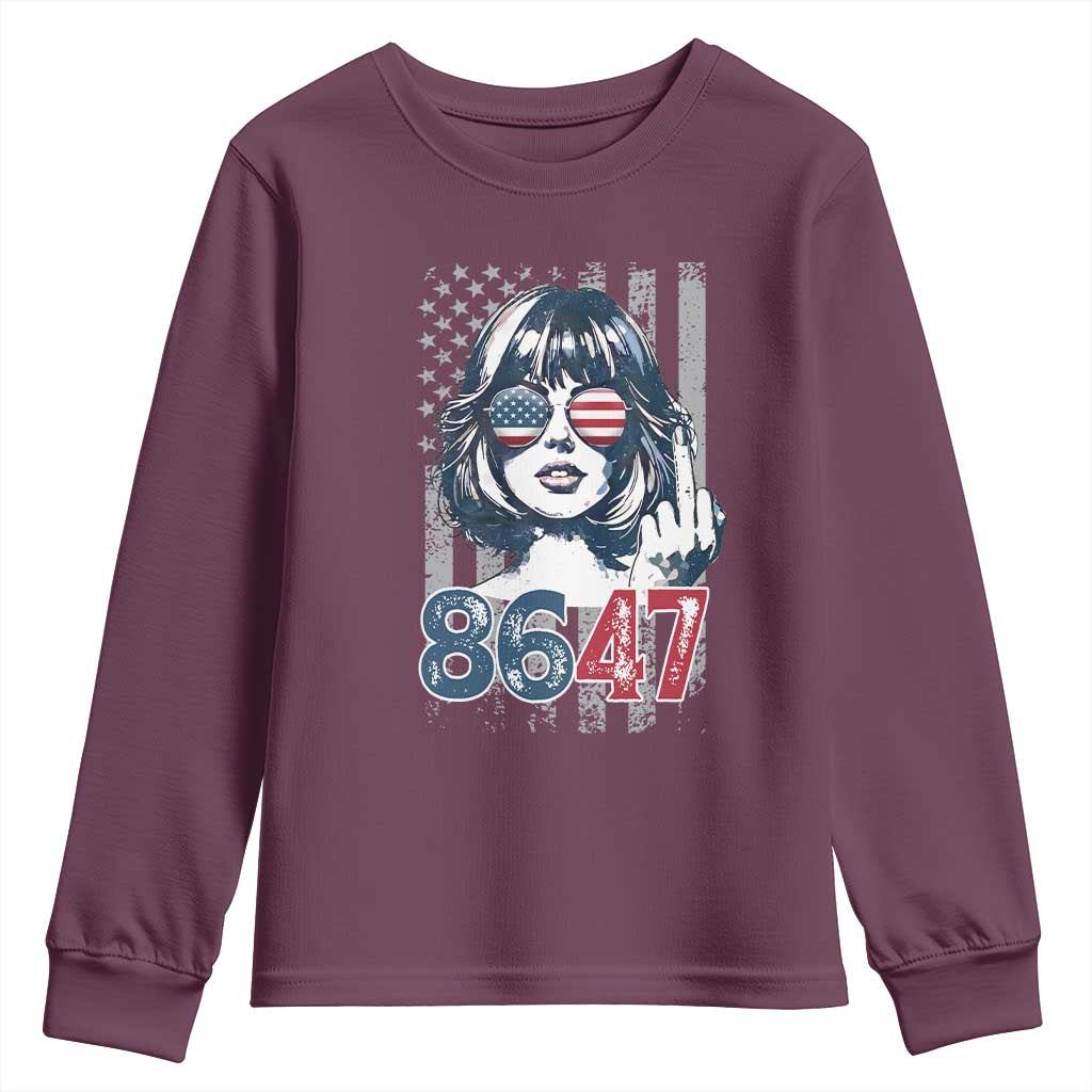 Funny 8647 Impeach 47 Girls American Flag Youth Sweatshirt - Wonder Print Shop
