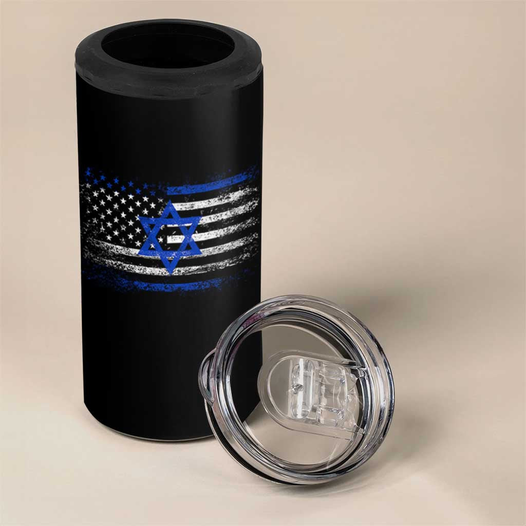 Proud Israeli American 4 in 1 Can Cooler Tumbler Patriotic Israeli USA Flag - Wonder Print Shop