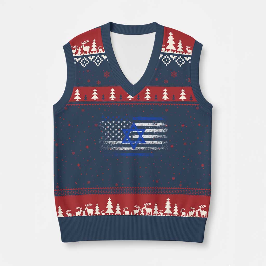 Proud Israeli American V-Neck Knit Sweater Vest Patriotic Israeli USA Flag - Wonder Print Shop