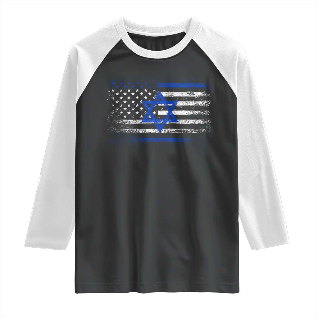 Proud Israeli American Raglan Shirt Patriotic Israeli USA Flag - Wonder Print Shop