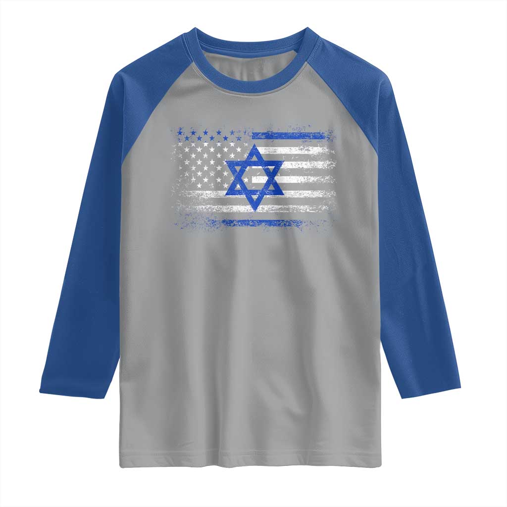 Proud Israeli American Raglan Shirt Patriotic Israeli USA Flag - Wonder Print Shop