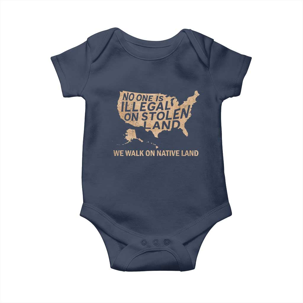 No One Is Illegal On Stolen Land Baby Onesie We Walk On Native Land Vintage American Map - Wonder Print Shop