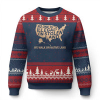 No One Is Illegal On Stolen Land Ugly Christmas Sweater We Walk On Native Land Vintage American Map - Wonder Print Shop