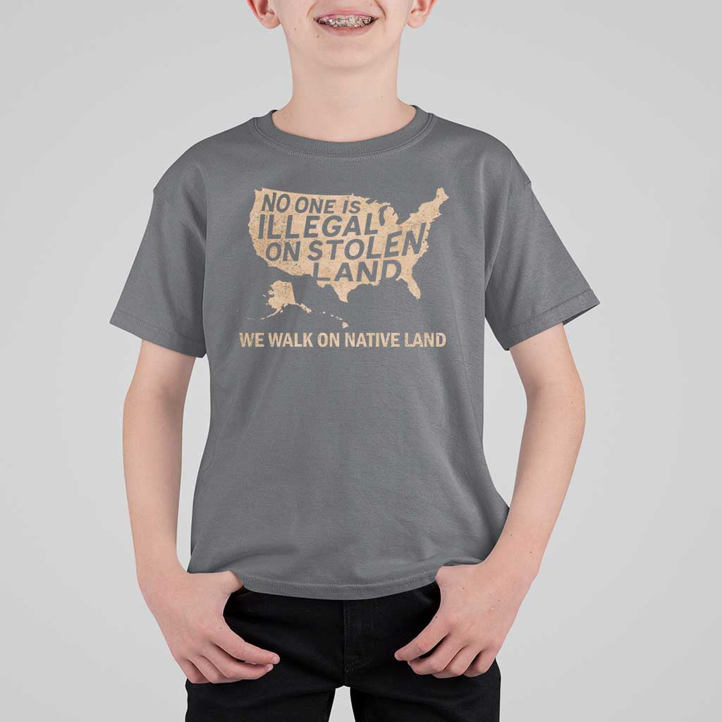 No One Is Illegal On Stolen Land T Shirt For Kid We Walk On Native Land Vintage American Map - Wonder Print Shop