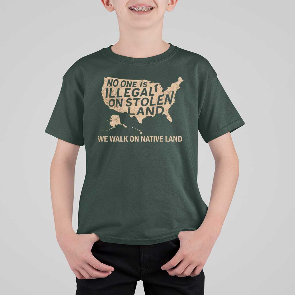 No One Is Illegal On Stolen Land T Shirt For Kid We Walk On Native Land Vintage American Map - Wonder Print Shop