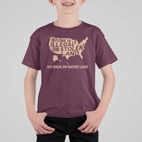 No One Is Illegal On Stolen Land T Shirt For Kid We Walk On Native Land Vintage American Map - Wonder Print Shop