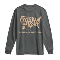 No One Is Illegal On Stolen Land Long Sleeve Shirt We Walk On Native Land Vintage American Map - Wonder Print Shop