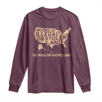 No One Is Illegal On Stolen Land Long Sleeve Shirt We Walk On Native Land Vintage American Map - Wonder Print Shop