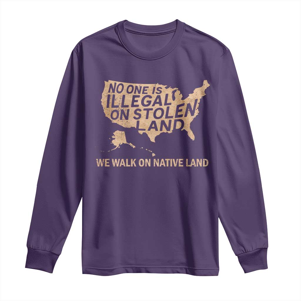 No One Is Illegal On Stolen Land Long Sleeve Shirt We Walk On Native Land Vintage American Map - Wonder Print Shop