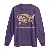 No One Is Illegal On Stolen Land Long Sleeve Shirt We Walk On Native Land Vintage American Map - Wonder Print Shop