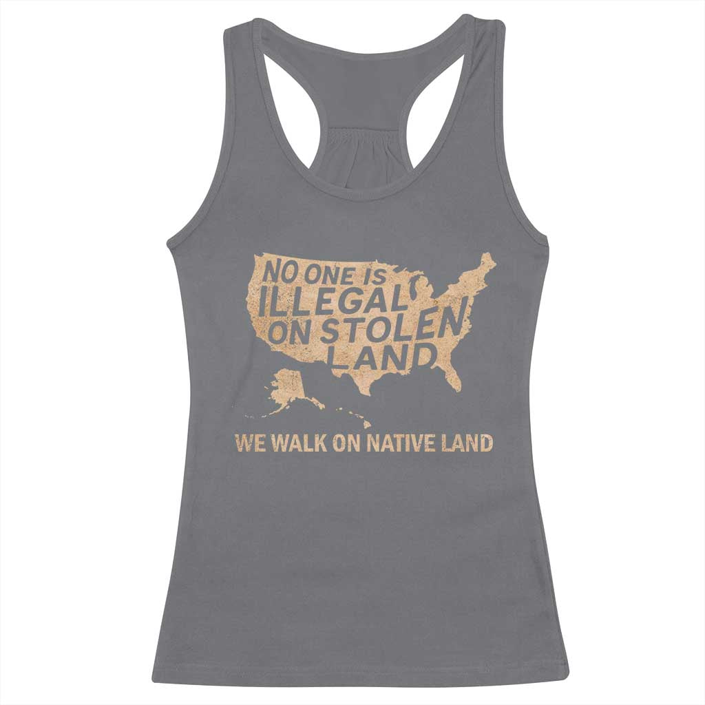 No One Is Illegal On Stolen Land Racerback Tank Top We Walk On Native Land Vintage American Map - Wonder Print Shop