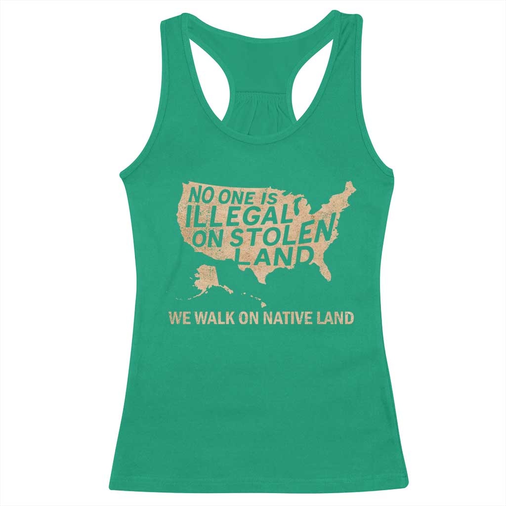 No One Is Illegal On Stolen Land Racerback Tank Top We Walk On Native Land Vintage American Map - Wonder Print Shop