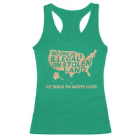 No One Is Illegal On Stolen Land Racerback Tank Top We Walk On Native Land Vintage American Map - Wonder Print Shop