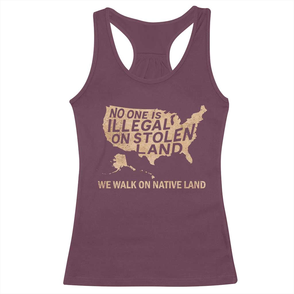 No One Is Illegal On Stolen Land Racerback Tank Top We Walk On Native Land Vintage American Map - Wonder Print Shop