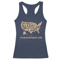 No One Is Illegal On Stolen Land Racerback Tank Top We Walk On Native Land Vintage American Map - Wonder Print Shop