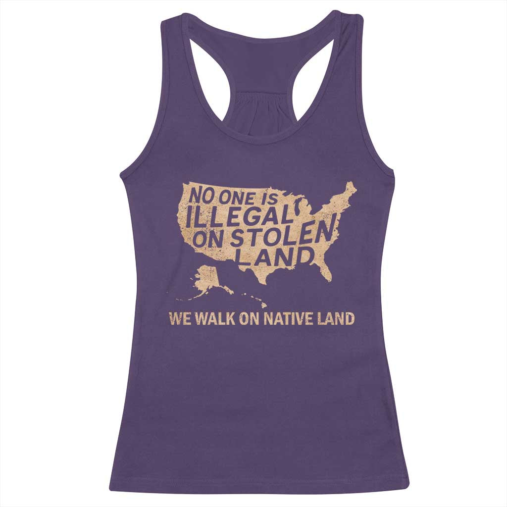 No One Is Illegal On Stolen Land Racerback Tank Top We Walk On Native Land Vintage American Map - Wonder Print Shop