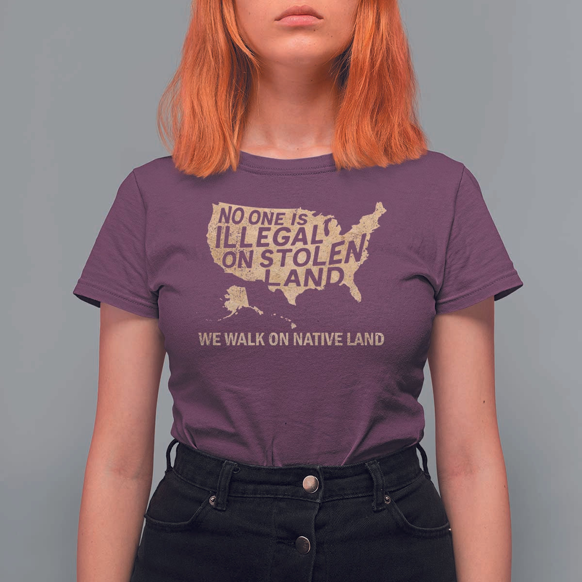 No One Is Illegal On Stolen Land T Shirt For Women We Walk On Native Land Vintage American Map - Wonder Print Shop