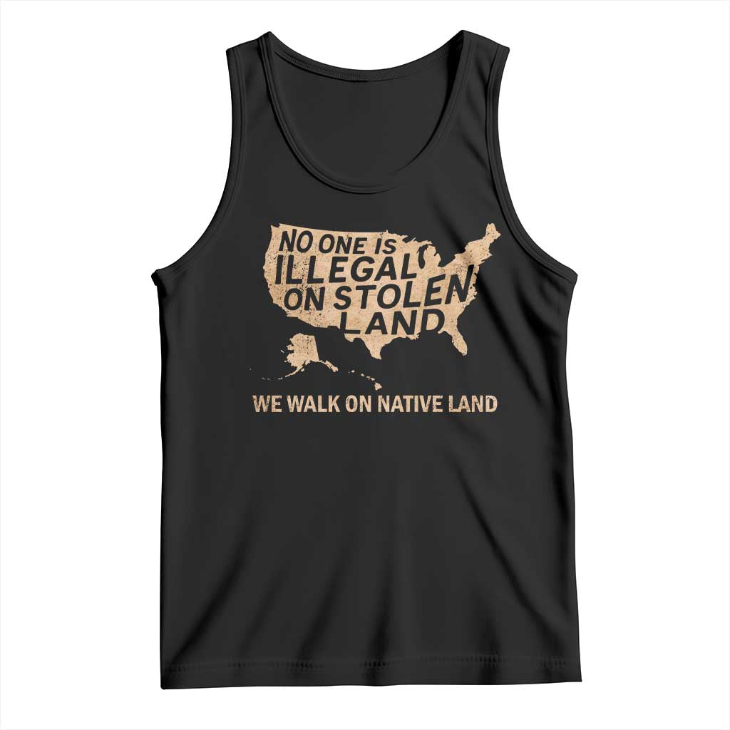 No One Is Illegal On Stolen Land Tank Top We Walk On Native Land Vintage American Map - Wonder Print Shop