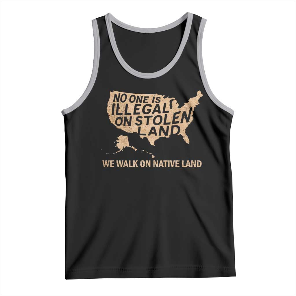 No One Is Illegal On Stolen Land Tank Top We Walk On Native Land Vintage American Map - Wonder Print Shop