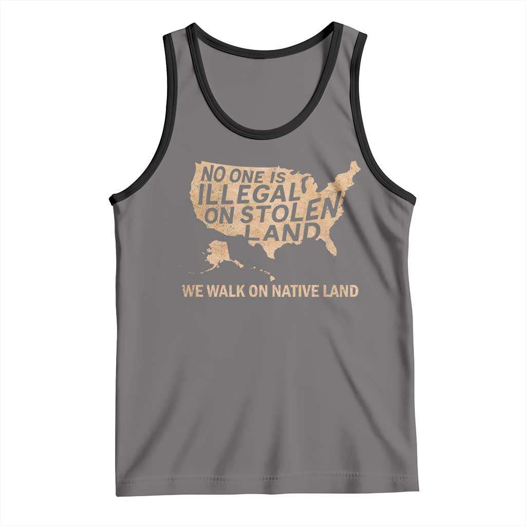 No One Is Illegal On Stolen Land Tank Top We Walk On Native Land Vintage American Map - Wonder Print Shop