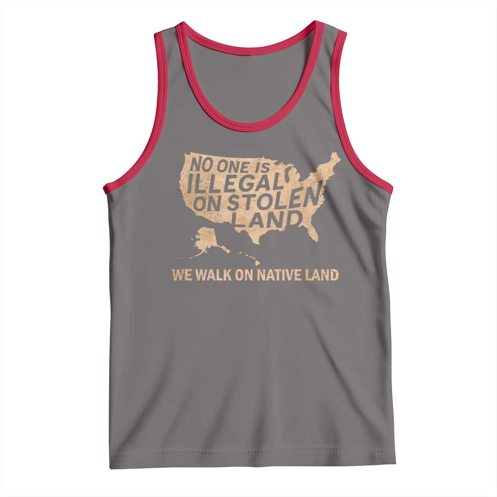No One Is Illegal On Stolen Land Tank Top We Walk On Native Land Vintage American Map - Wonder Print Shop