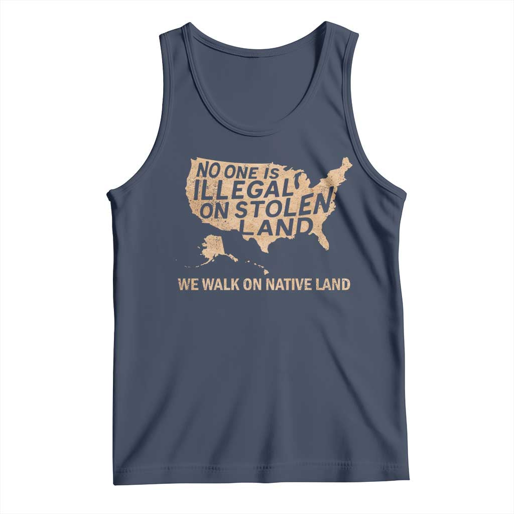 No One Is Illegal On Stolen Land Tank Top We Walk On Native Land Vintage American Map - Wonder Print Shop