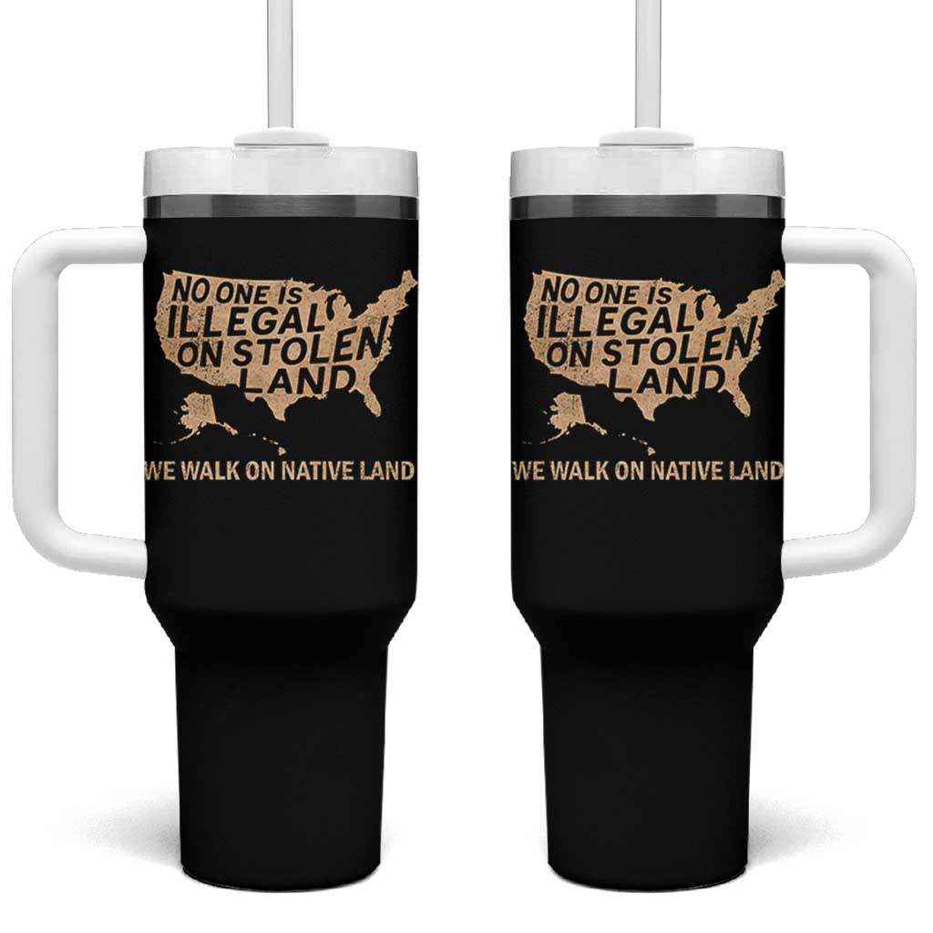 No One Is Illegal On Stolen Land Tumbler With Handle We Walk On Native Land Vintage American Map - Wonder Print Shop